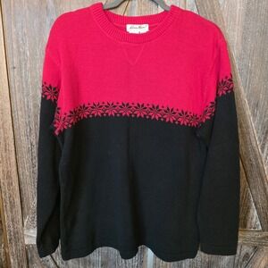 Eddie Bauer Sweater Women's Size‎ Medium Black & Red Snowflake Pattern Holiday